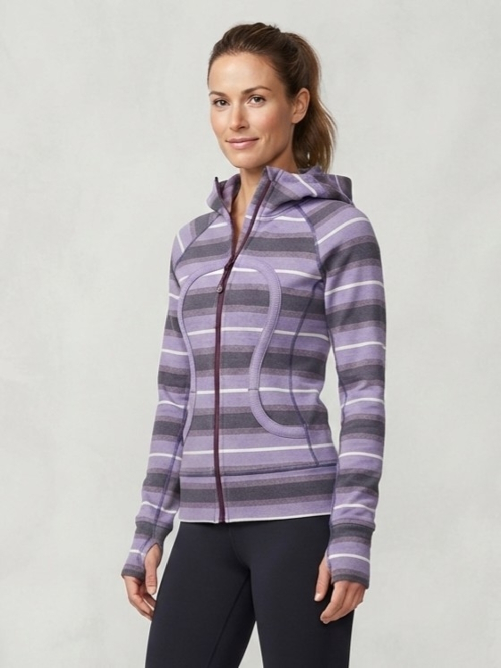 lululemon athletica Lavender and Gray Striped Zip Hoodie Size 4